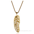 Vintage Gold Leaf Feather Alloy Women Pendant